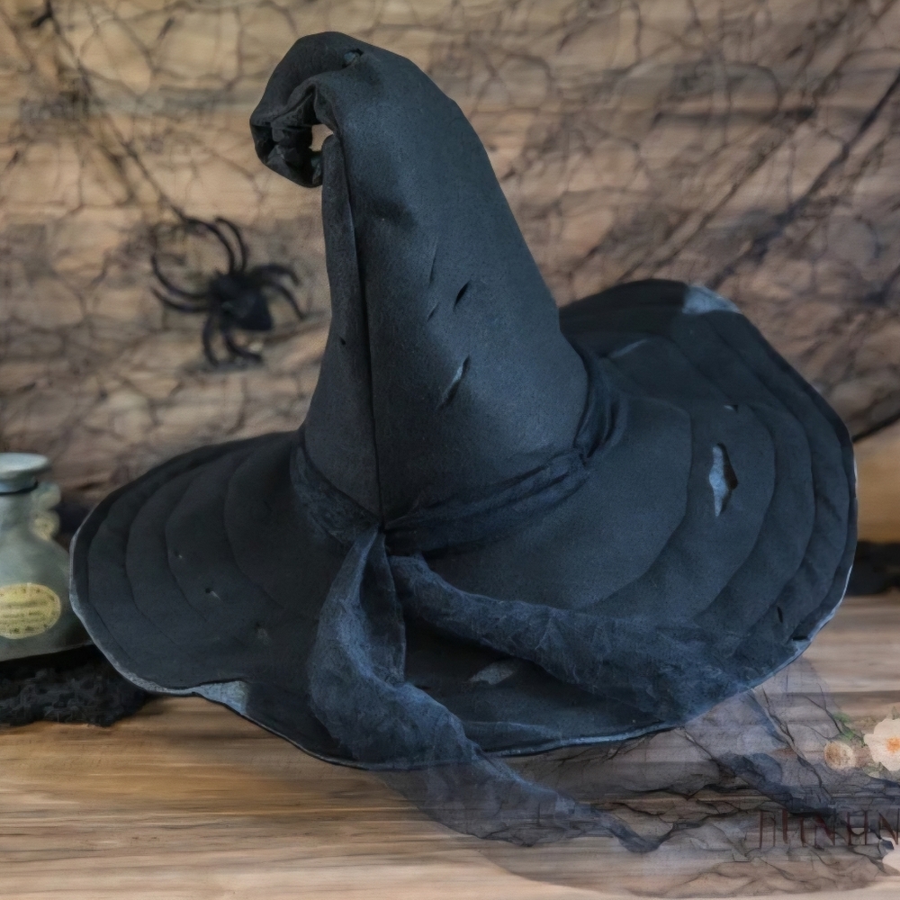 Elegant Black Witch Hat with Lace - Picture 2 of 16